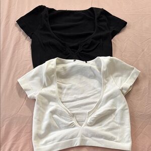 Women’s Ribbed V-Neck Crop Top - Black & White